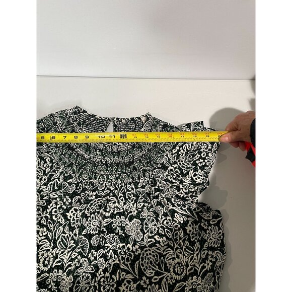 Loft Floral Black & White Dress With Ruffled Sleeves Size PL 100%Viscose - Picture 12 of 15